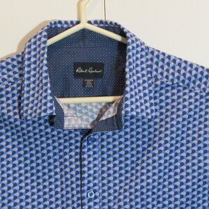 Robert Graham Cotton Blend Blue White Long Sleeve Shirt Geometry Pattern Mens L